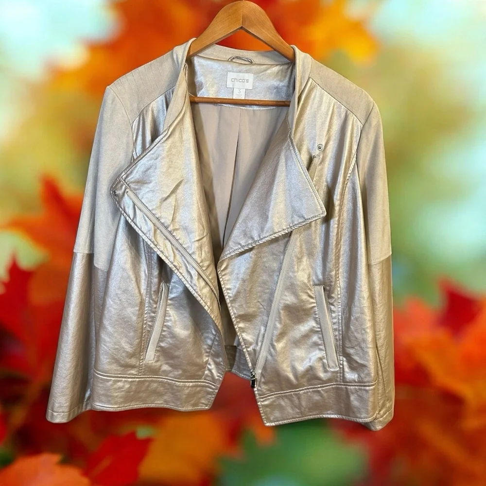 Chico's EUC Gold Leather Jacket - Picture 3 of 6